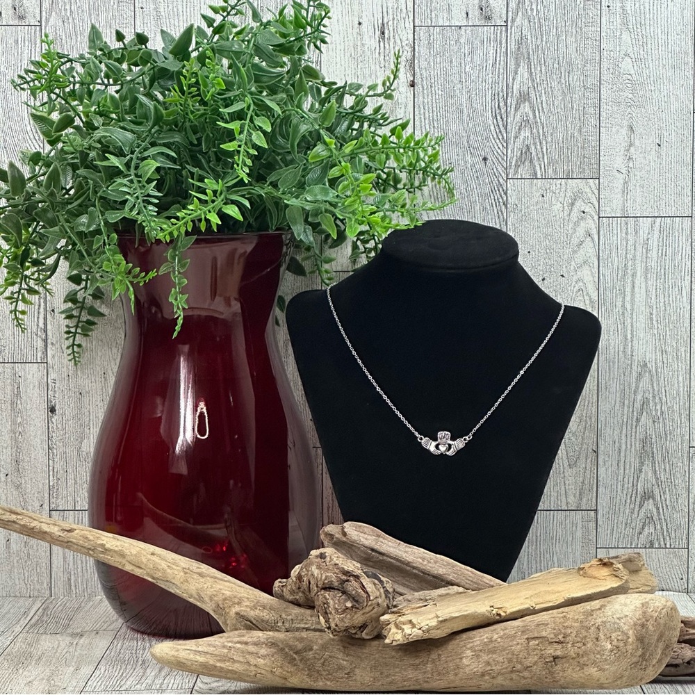Silver Tone Claddagh Necklace With Black Antiquing
